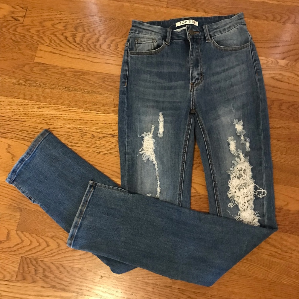 Top tier split hem high rise jeans 33” inseam